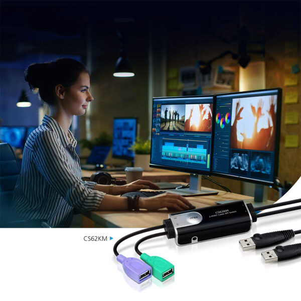 2-Port USB Boundless Cable KM Switch  CS62KM